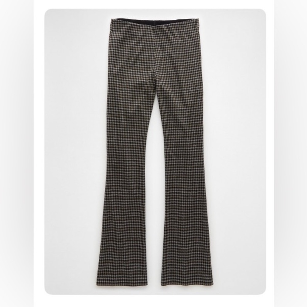AE It Knit Pull-On High-Waisted Kick Boot Houndstooth Pant XS Short Black Grey